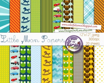 Little Man Digital Papers, Little Boy Digital Paper Pack, Baby Boy Digital Paper, Little Boy Blue Papers, Little Boys Scrapbooking Paper