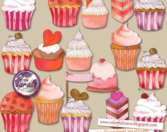 Valentine's Cupcakes Clipart, Love Cupcakes Clip Art, Cupcakes Digital Clip Art, Scrapbooking, valentine's day cupcakes, valentines clipart