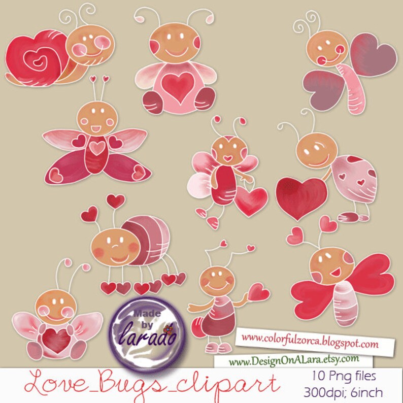 Love Bugs Clipart Valentine Love Bugs Clip Art Cute Bugs  Etsy