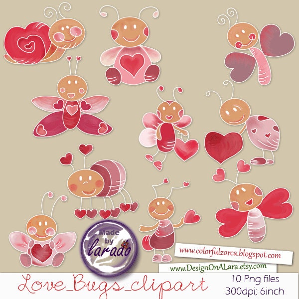 Love Bugs Clipart Valentine Love Bugs Clip Art Cute Bugs  Etsy