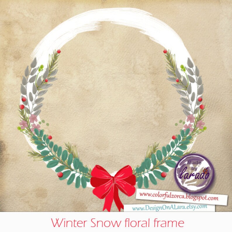 Snow Winter Floral Digital Wreath Winter Wreath Bow Frame Etsy