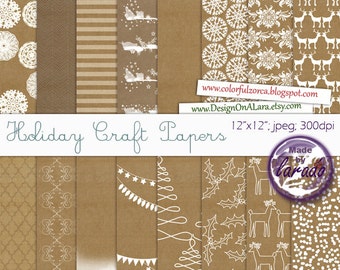 Holiday Craft Digital Papers, Holiday Scrapbook Papers, Christmas Digital Paper pack for invites, digital scrapbooking, DIY invitation