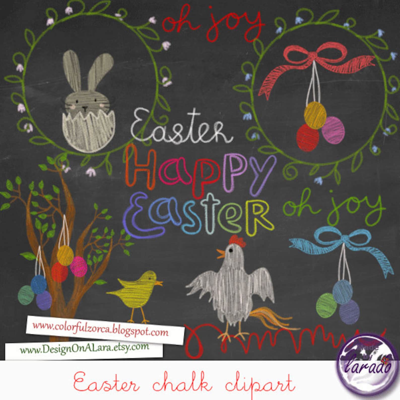 Easter Chalk Clipart, Chalkboard Easter Clipart, Chalk Digital Clip Art