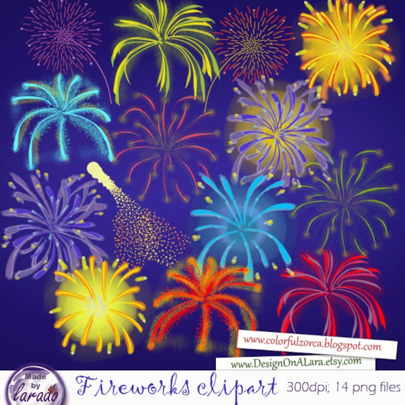 Fireworks Digital Clipart, Dazzling Fireworks Clip Art, Wedding Fireworks, 4th of July, New Years Eve, night sky, party clipart, bonfire image 1