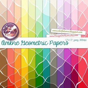 Ombre Geometric Papers, Ombre Digital Papers, Geometric Paper Set, Faded Diamonds Digital Paper, Instant Download, pink, mint, green, blue image 1