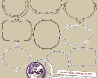 Digital doodle frames, Handsketched doodle frame, Digital Frame, Wedding frames clip art, Digital frames stamps clipart