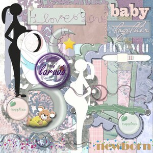 First Moments digital scrapbook kit, pregnancy Clip Art, Instant Download, PNG Images, Backgrounds, for Traditional or Digital Scrapbooking image 1