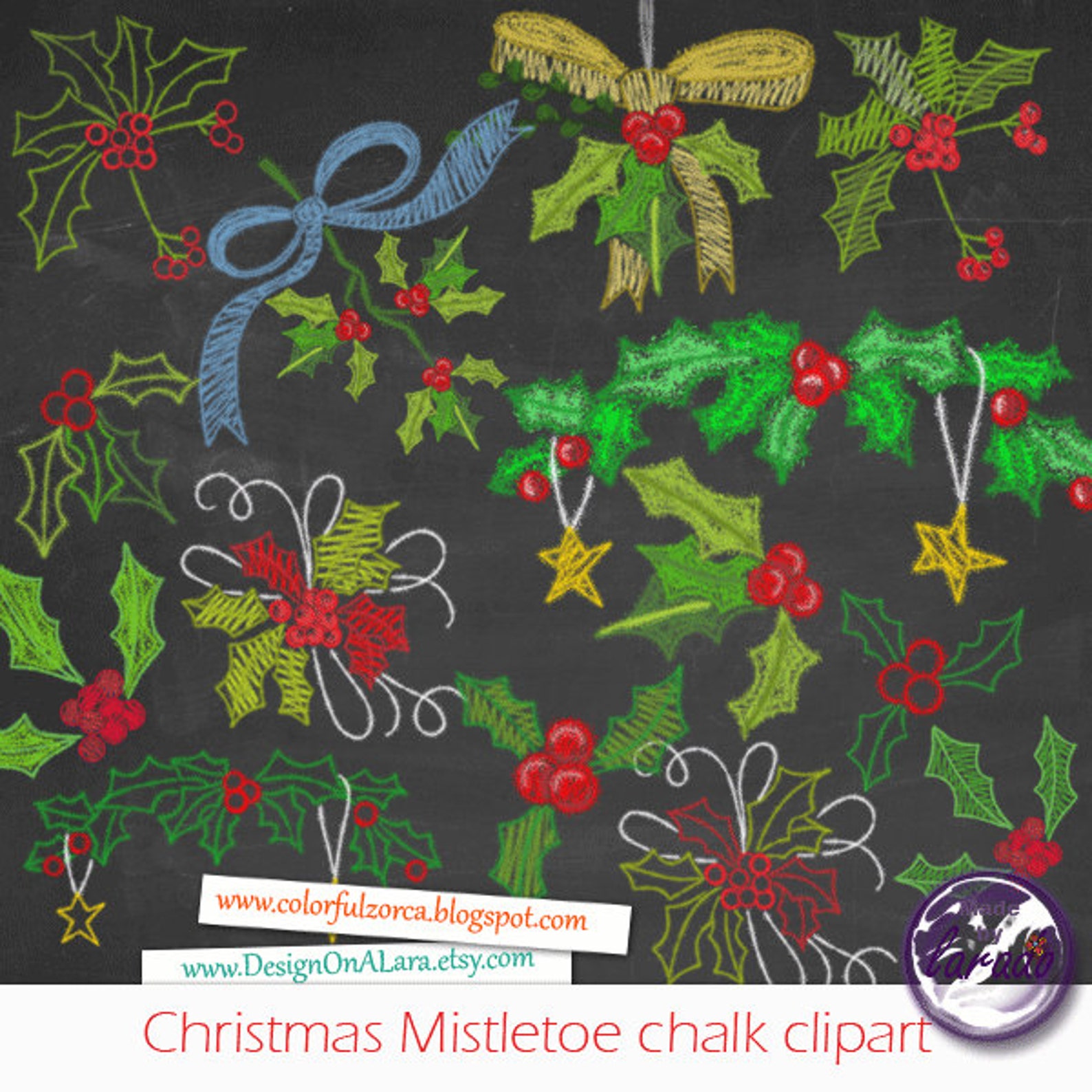 Christmas Mistletoe Chalk Clipart , Chalk Mistletoe Digital Clip Art