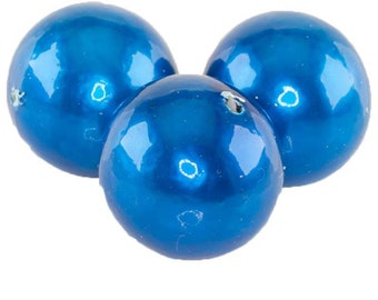 18 mm Perle papermached dans l’encre bleu métallique 1Pcs