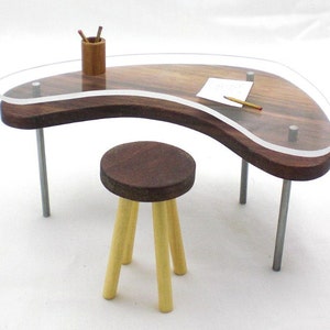Miniature Glass Top Boomerang Table, Wood Table, Mini Furniture, Miniature Furniture, Mini Table, Dollhouse Miniature