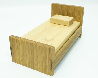 Wood Dollhouse Bed, Miniature Oak Furniture, Wooden Mini