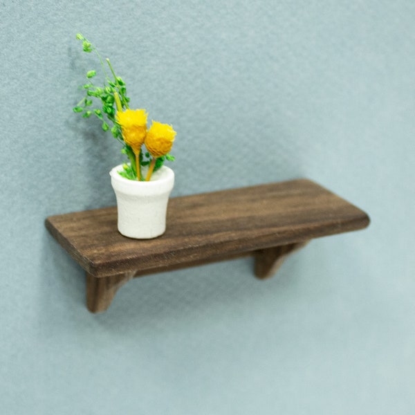 Walnut Miniature Shelf, Short Wall Shelf, Wooden Dollhouse Furniture Accessory