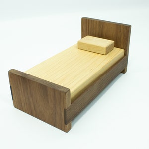 Wood Dollhouse Bed, Miniature Walnut Furniture, Dark Wood, Mini