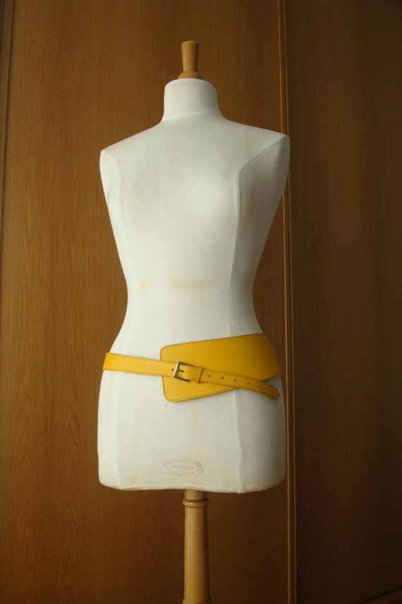 Vintage Furla Leather belt, Banana yellow stateme… - image 1