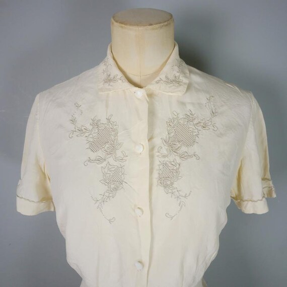 Vintage 40s 50s silk blouse 40s Madeira style cre