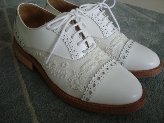 40s style embroidered brogues 1940s leather oxfor… - image 2