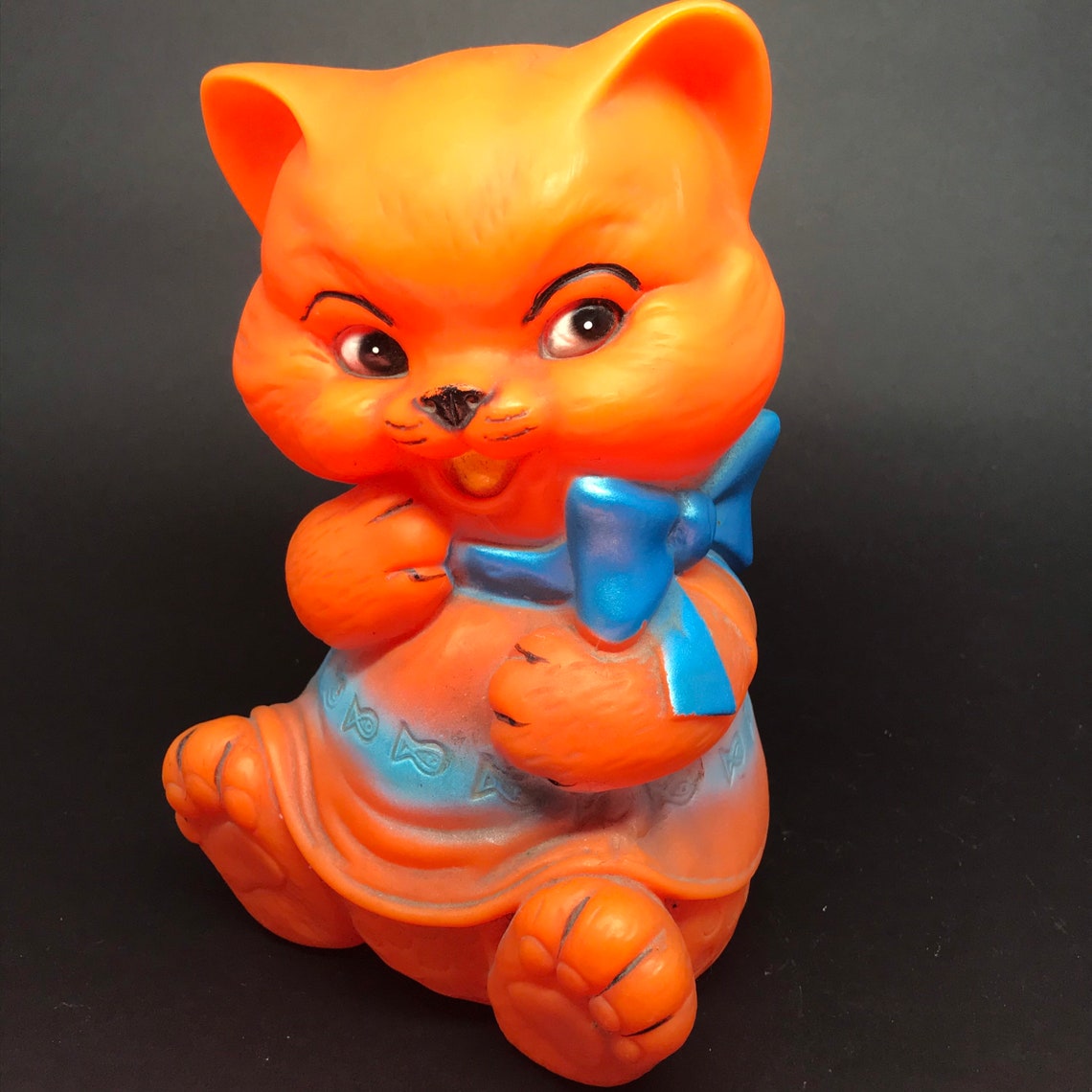 Vintage Vinyl Squeaky Cat Toy Orange Etsy