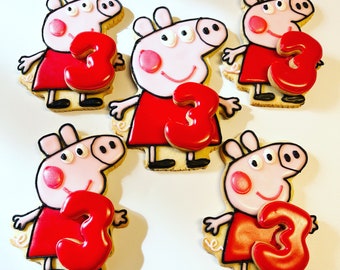 Peppa Pig cookies w/number - 1 dozen