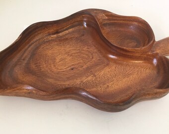 Large Hand Carved Leaf Dish Made of Rainbow Wood