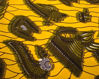 Kodak Yellow Olive Black Batik Print Fabric