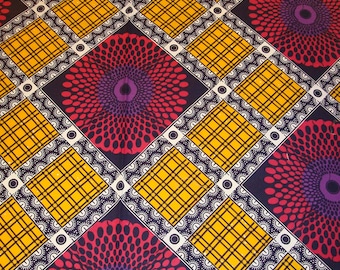 Bright Yellow Navy Fuschia White Retro Graphic Print Fabric