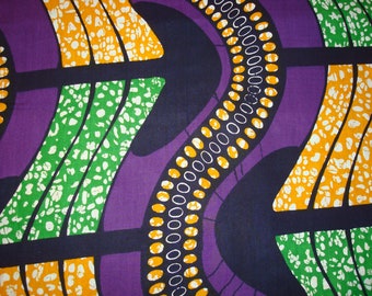 Bold Purple Emerald Gold Black Mod Ethnic Print Wax Batik Fabric