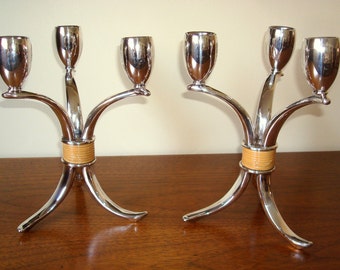 Rogers Bros. Flair 1950's Silver Plate Pair of Candelabras