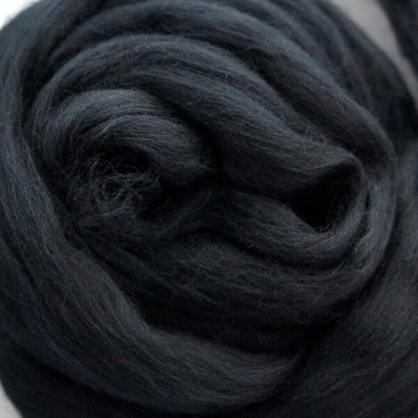 RAVEN BLACK - Merino Wool Roving 14oz, 1/2oz or  1oz