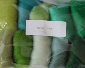 10 GREEN Merino Roving Wool 1oz of each colour