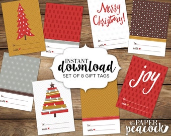 8 christmas gift tags instant download modern quote etsy