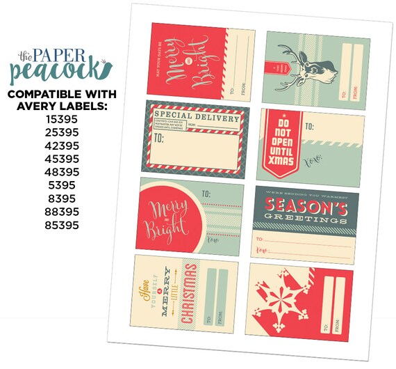 8 christmas gift tags instant download whimsical etsy
