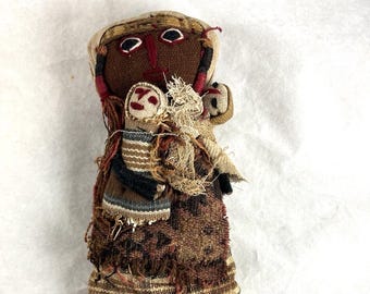 Peruvian Textile Cloth Burial Doll Babies Ancestor Remembrance Chancay Vintage 10”