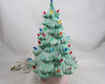light up ceramic christmas tree 11 inch glitter accents holiday decor vintage - Ceramic Christmas Decorations light up ceramic christmas tree 11 inch glitter accents holiday decor vintage - Ceramic Christmas Decorations