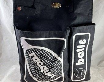 Holiday Fair Tennis Black Canvas Tote Bag Racquet Balls Carrier Vintage 1970s