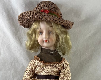 Retro Walda Doll Antique Reproduction Porcelain 18 Inch Vintage 1970s