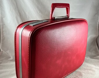 Small Hard Shell Suitcase Overnight Bag Luggage with Mirror Vintage 16 x 12 x 5