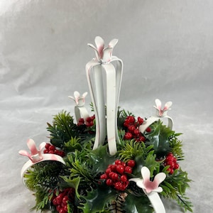 Holiday Candle Holder Table Centerpiece Holds 5 Taper Candles Greenery Vintage