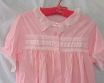 Pink Nylon Gown Lace Trimmed Collar Sleeves Vintage Sears Tagged Size 36