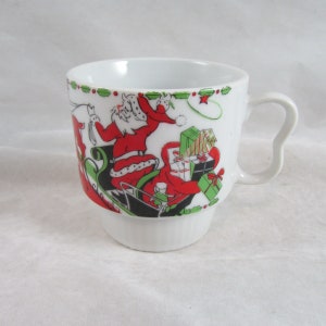 Santa Reindeer Ceramic Cup MCM Mug Single Holiday Drinkware Christmas Mid Century Completer Crafts