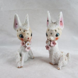 Arnart Porcelain Deer Salt Pepper Shakers Figurines Sugar Salt Glaze Made in Japan Kitsch