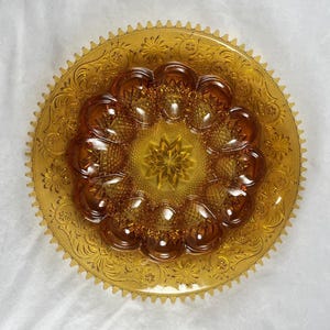Tiara Indiana Glass Amber Deviled Egg Serving Platter Tray 12&quot; Vintage