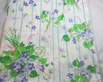 Violet Bouquets Print Twin Flat Sheet Muslin 1970s