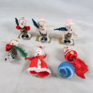 Santa Ornaments (6) Spun Heads Pine Cones Chenille Pipe Cleaner JAPAN Pipe Cleaner Vintage