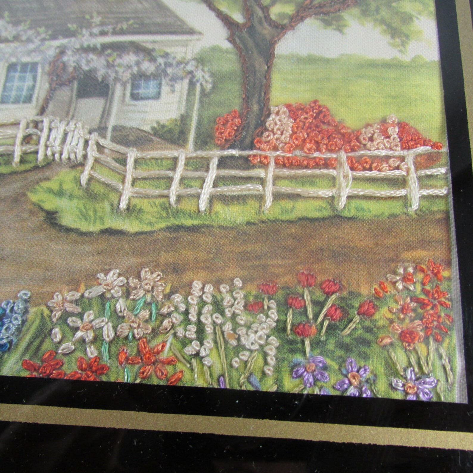 Fiber Art Wall Hanging Cottage Picket Fence Trees Complete Etsy