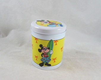 Disney Mickey Mouse Surfer Tin Round Metal Canister Container Tin Box Company Vintage 1990s