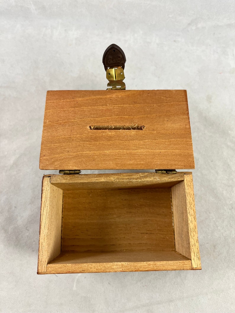 Mini Pirate Treasure Chest Bank Trinket Jewelry Box Vintage Rustic Wood Skull Crossbones Hardware Japan 1960s image 6