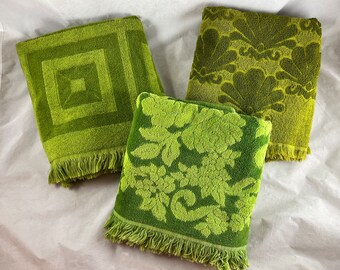 Avocado Green Bath Towels Sculpted Fieldcrest Fashion Manor Monticello Vintage