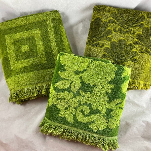 Avocado Green Bath Towels Sculpted Fieldcrest Fashion Manor Monticello Vintage