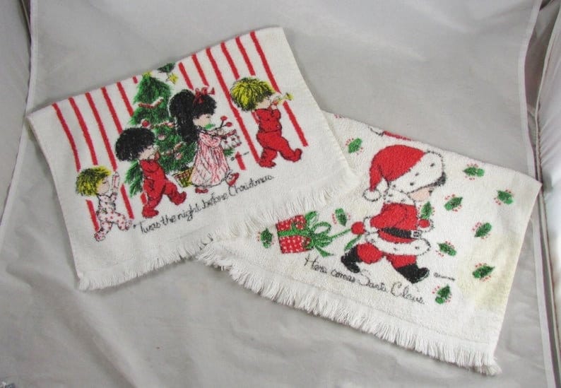 Twas the Night Santa Tea Towels, Set of 2, White