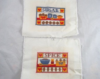 Sugar & Spice Kitchen Cross Stitch Wall Hangings (2) Embroidery Complete Finished